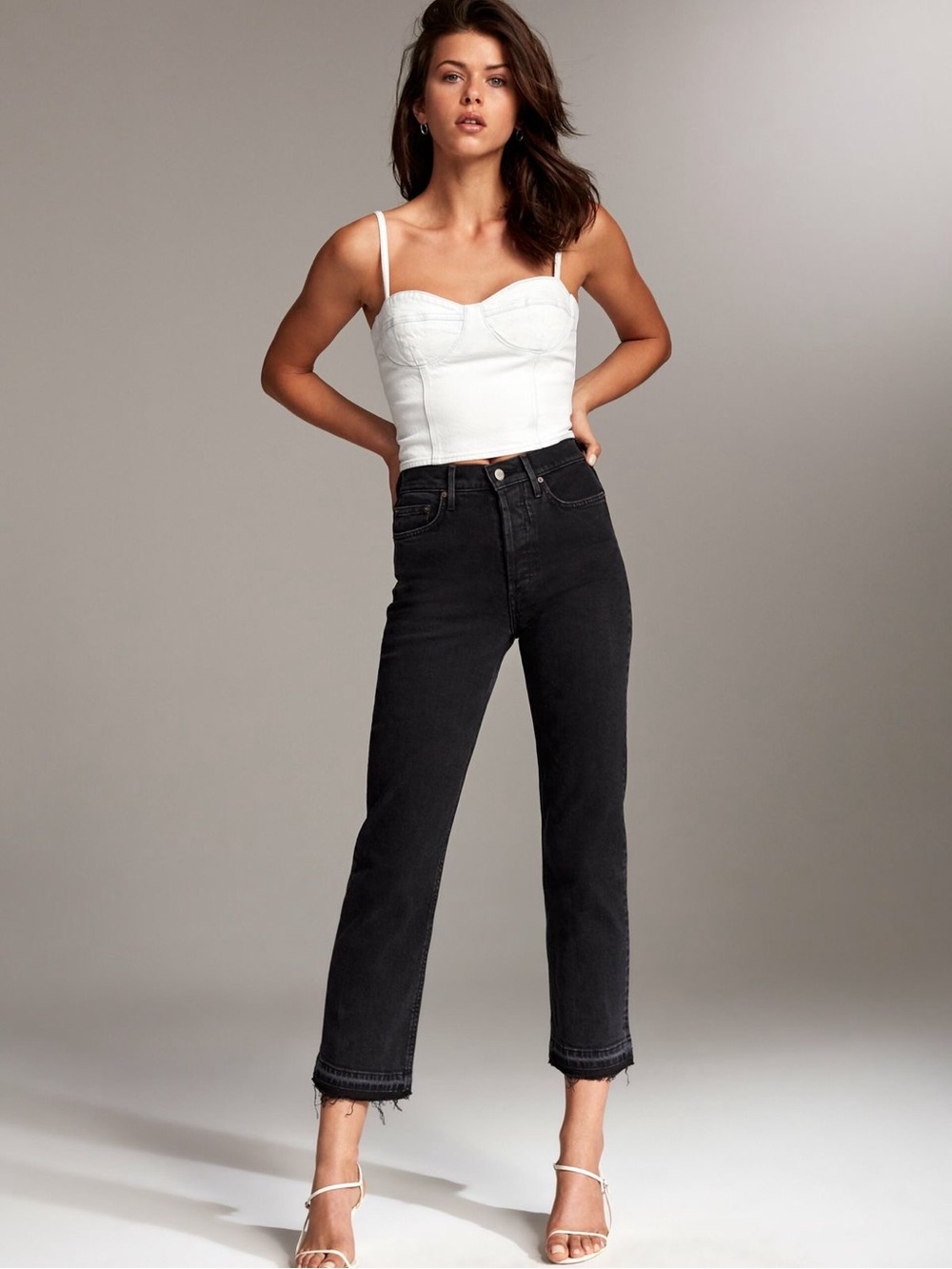 Denim Forum | Arlo High Rise Straight Jeans Black Raw Hem Size 27 Aritzia